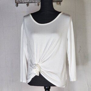 Simply Vera Vera Wang White Ribbed Rayon Span LS Tie Front Cinched Top Size XL